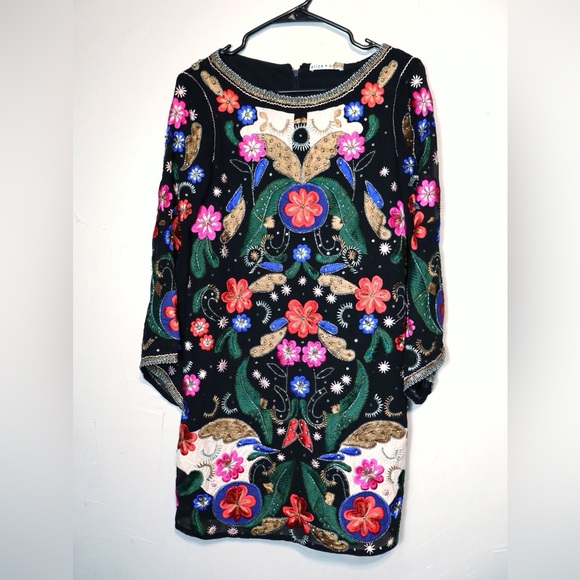 Alice + Olivia Eleonora Multicolored Embroidered Celeb Favorite Mini Dress Small - Picture 2 of 13